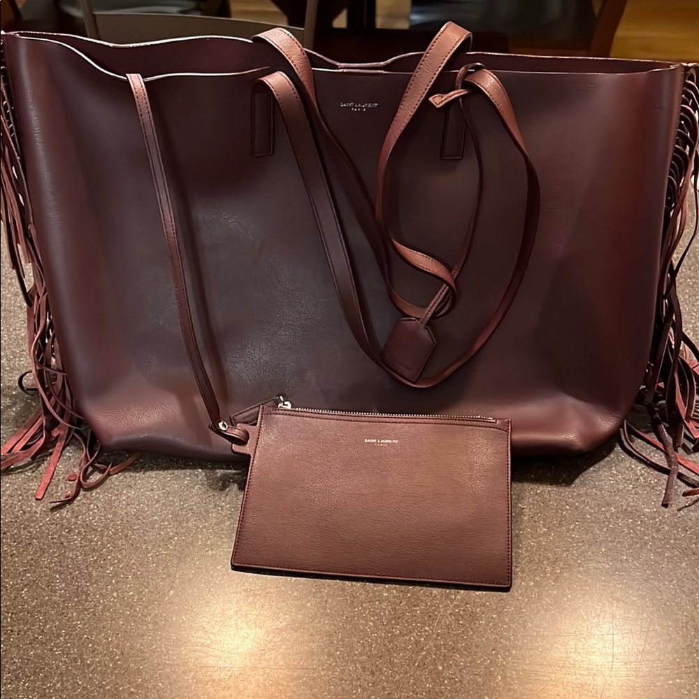 Saint Laurent Burgundy Leather Tote Bag - Picture 2 of 10